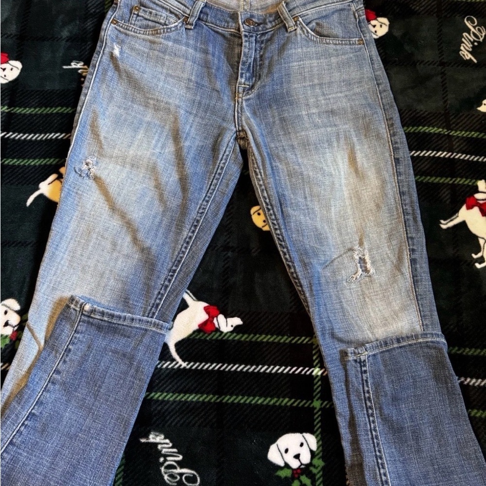 7 For All Mankind Skinny Jeans Womens 26 Low Rise Stretch Blue Distressed - Picture 3 of 7